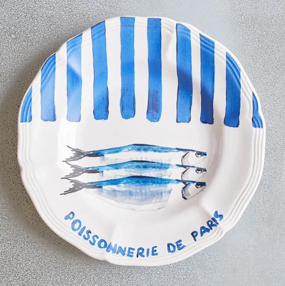 MERCI Assiette plate en faïence Poissonnerie< Dinner Plates