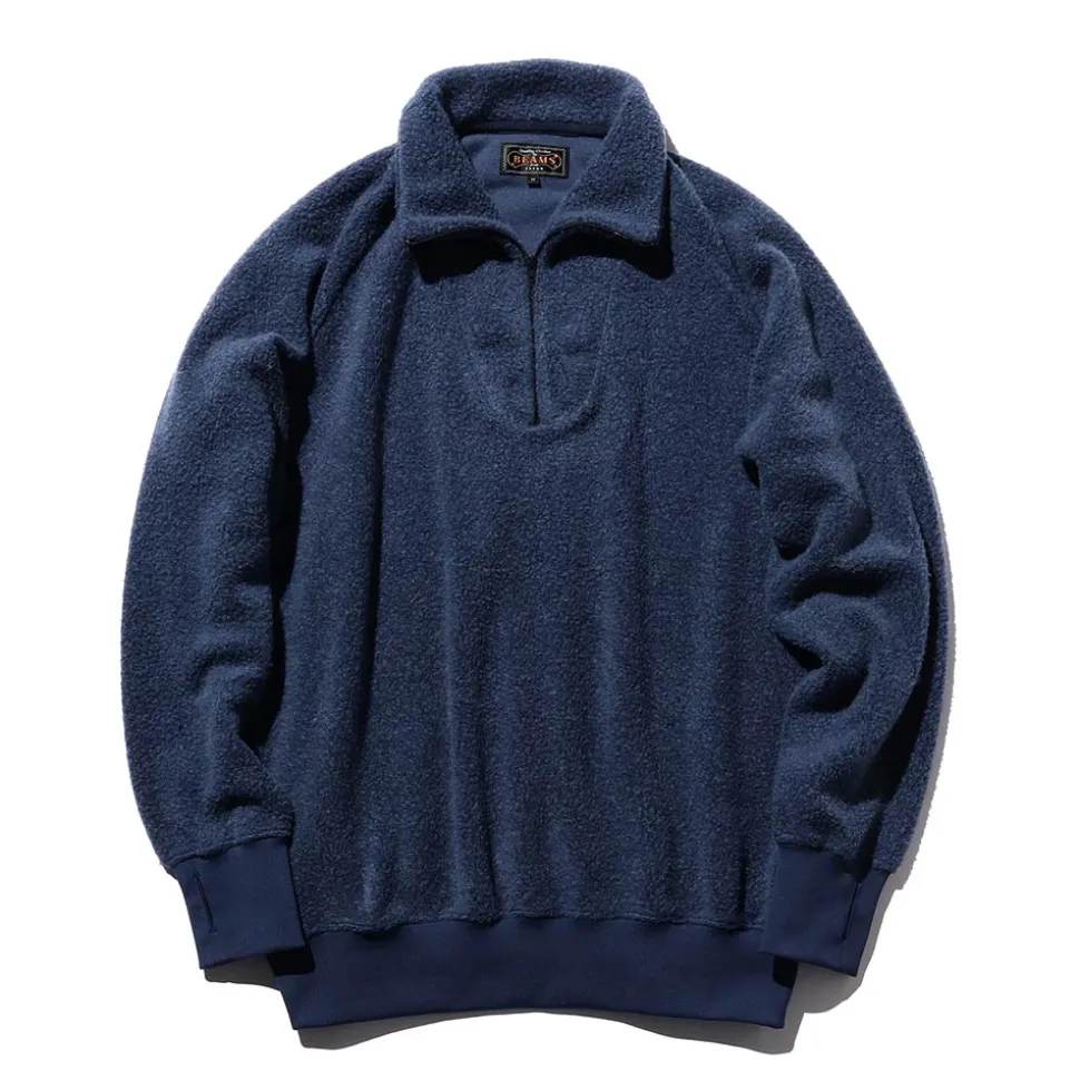 BEAMS Plus - Pull Zip - Bleu< Knitwear