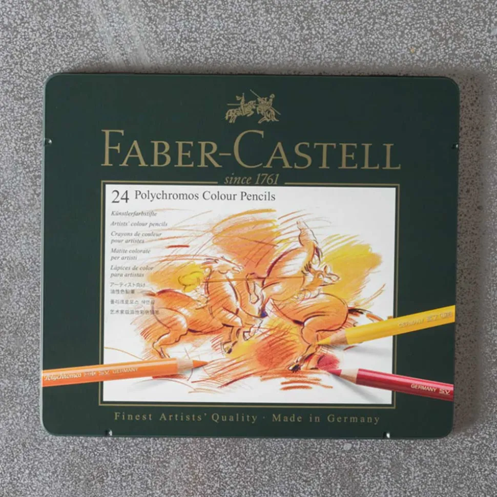 1938 FABER CASTEL Boîte de 24 crayons Polychromos< Writing