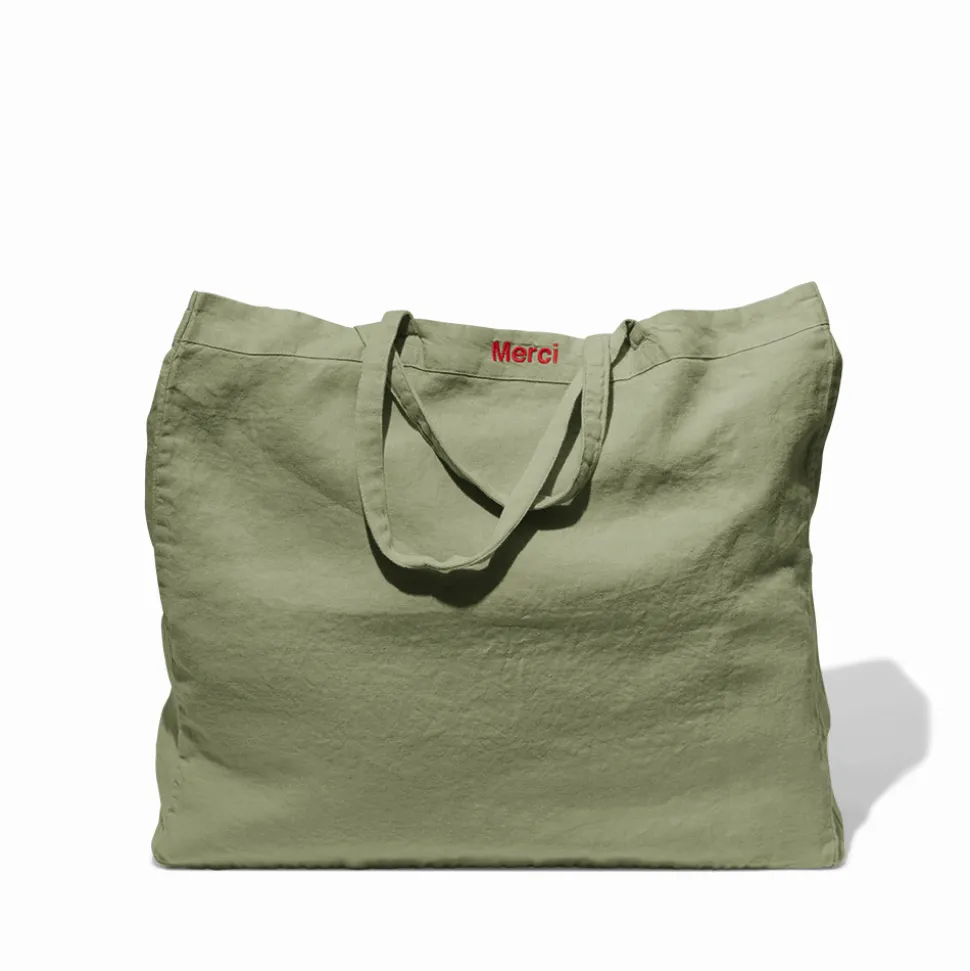 200 LINTEX Cabas en lin lavé - Vert Komorebi< Shopping Bags