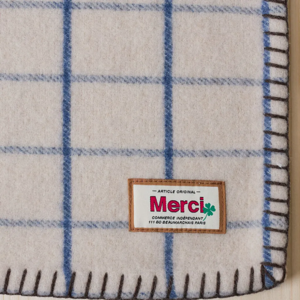 2138 TESSILECHITI Couverture Merci - Carreaux Bleu Shibori< Plaids & Blankets