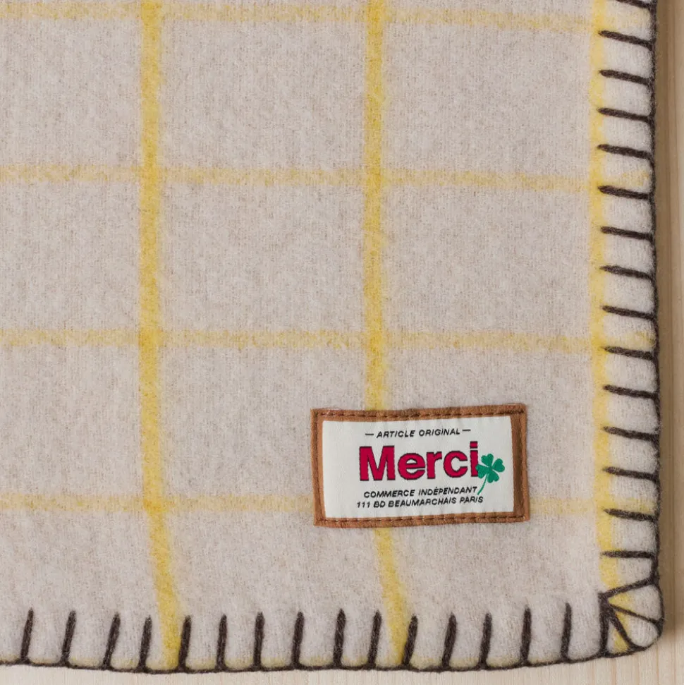 2138 TESSILECHITI Couverture Merci - Carreaux Jaune Asahi< Plaids & Blankets