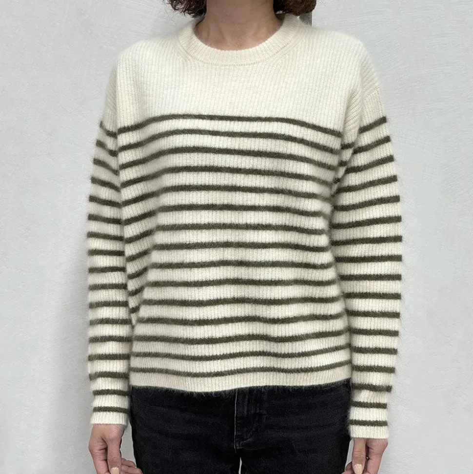 CT PLAGE C.T.plage x Merci - Pull Rayé - Blanc/Olive<Women Knitwear