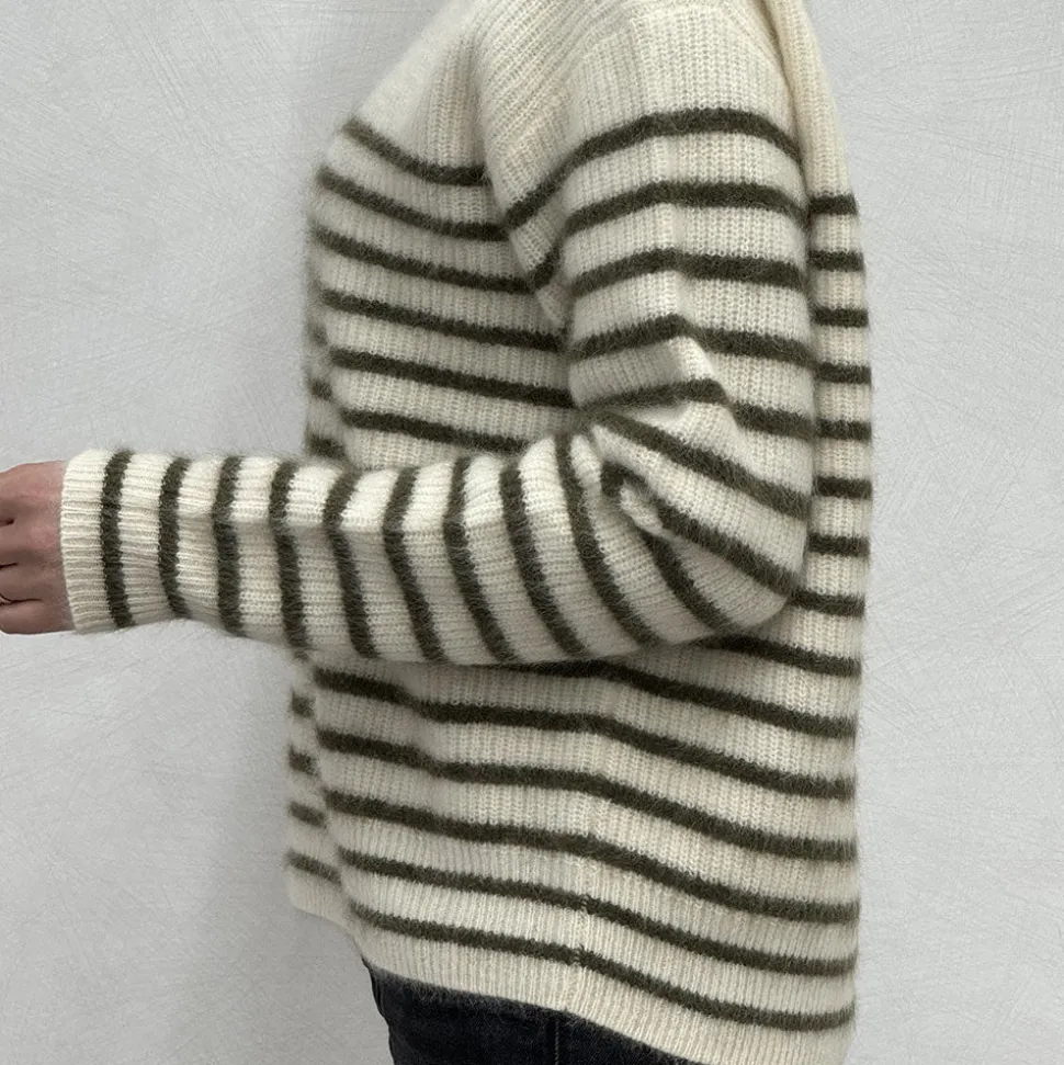 CT PLAGE C.T.plage x Merci - Pull Rayé - Blanc/Olive<Women Knitwear