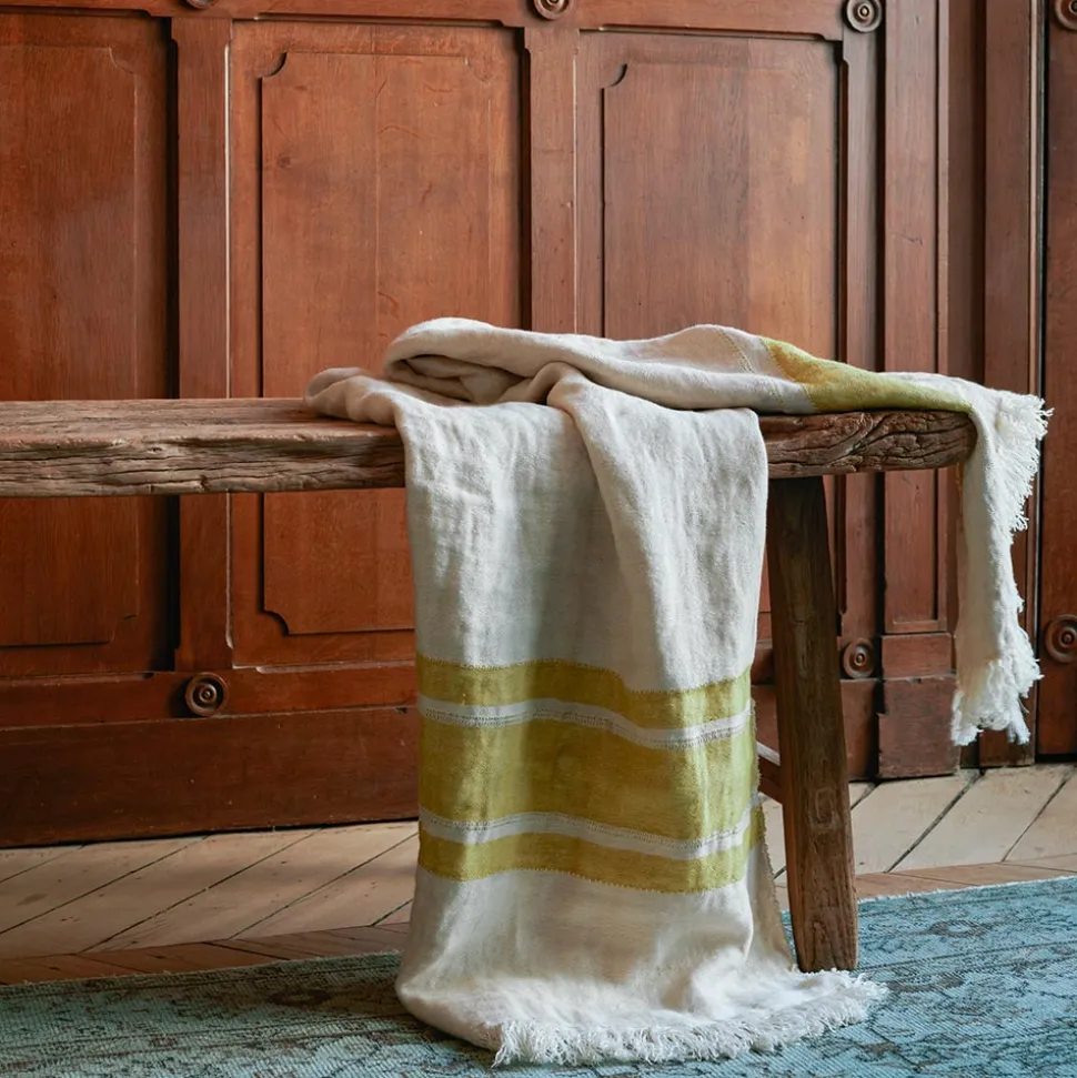 631 LIBECO Fouta Belge en lin - Rayures Moutarde< Plaids & Blankets