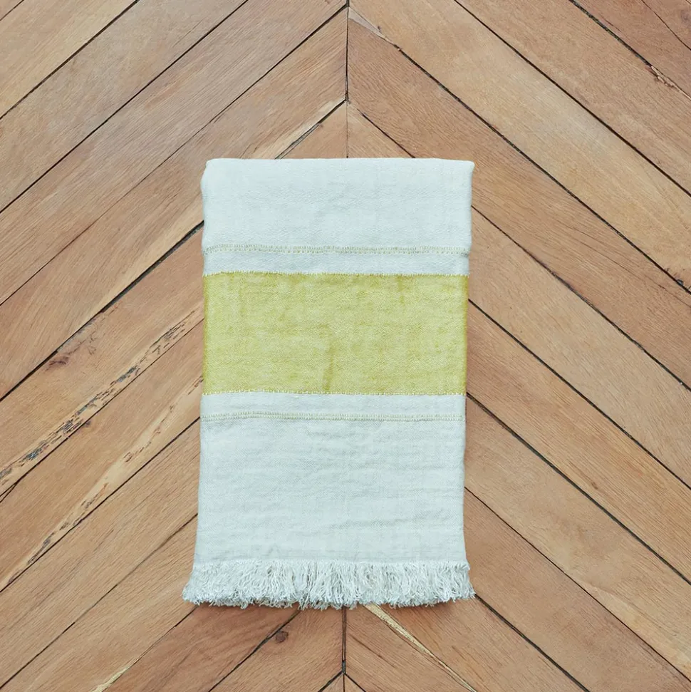 631 LIBECO Fouta Belge en lin - Rayures Moutarde< Plaids & Blankets