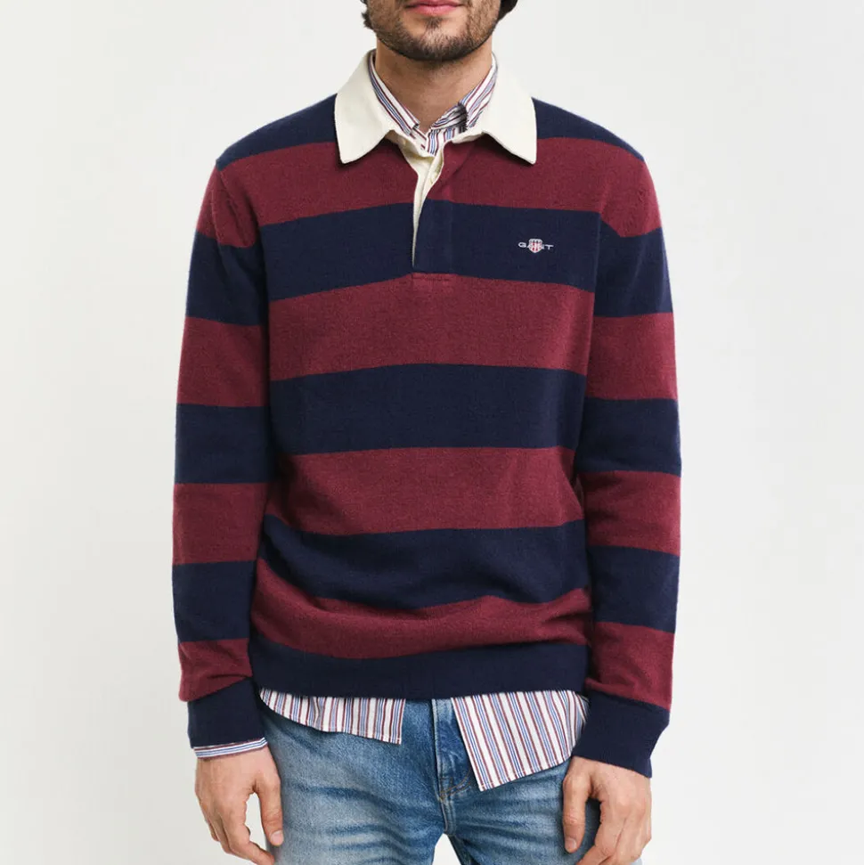 GANT - Polo Extrafine Rayé Rugger - Marine< Polos