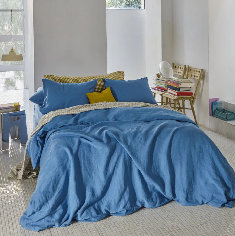 200 LINTEX Housse de couette en lin lavé - Bleu Paros< Duvet Covers