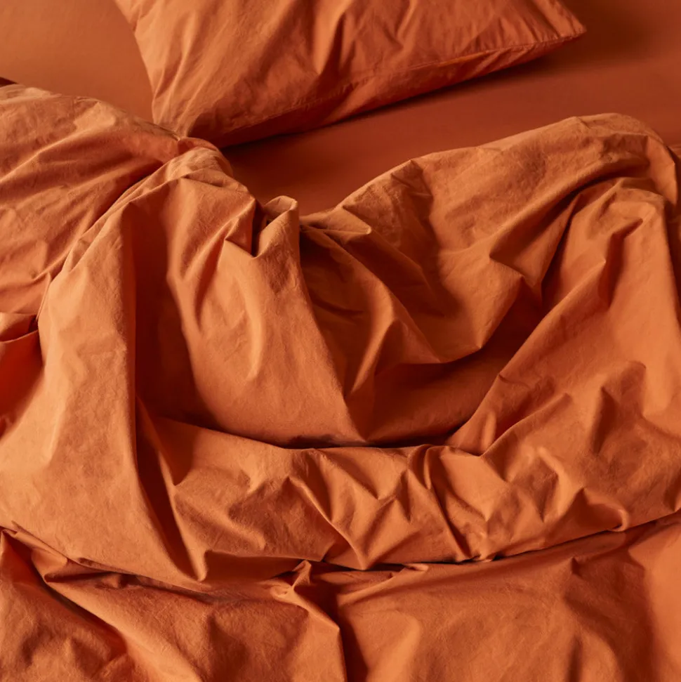 1700 COTEX Housse de couette en percale de coton - Rouge Ocre< Duvet Covers