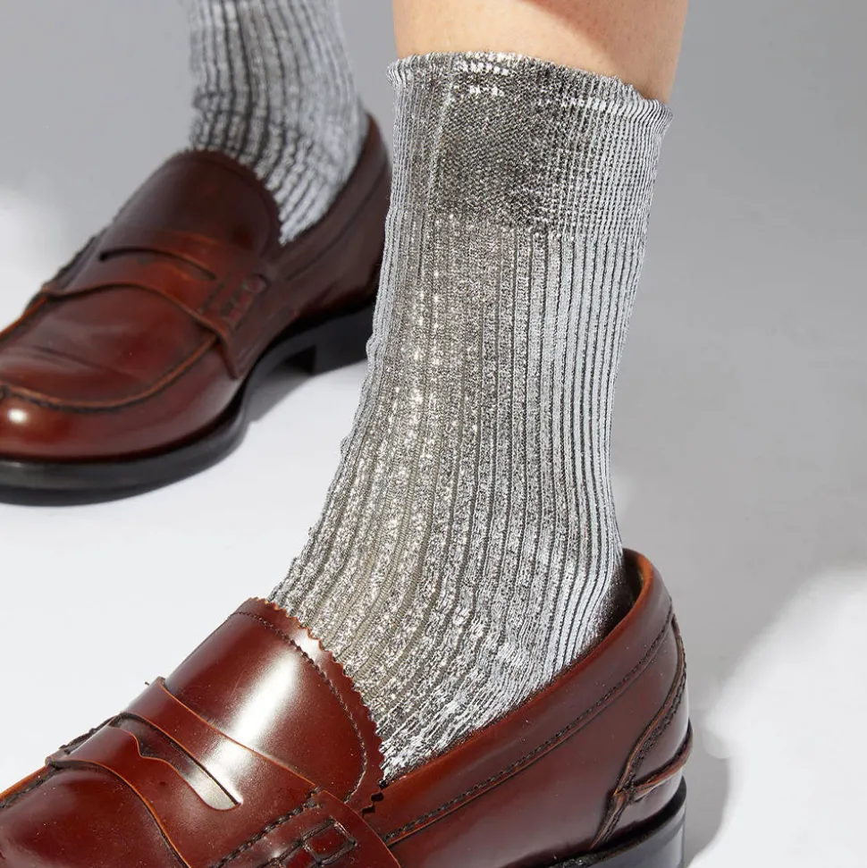 Maria La Rosa - Chaussettes One Ribbed Laminate - Argent<Women Socks | Socks