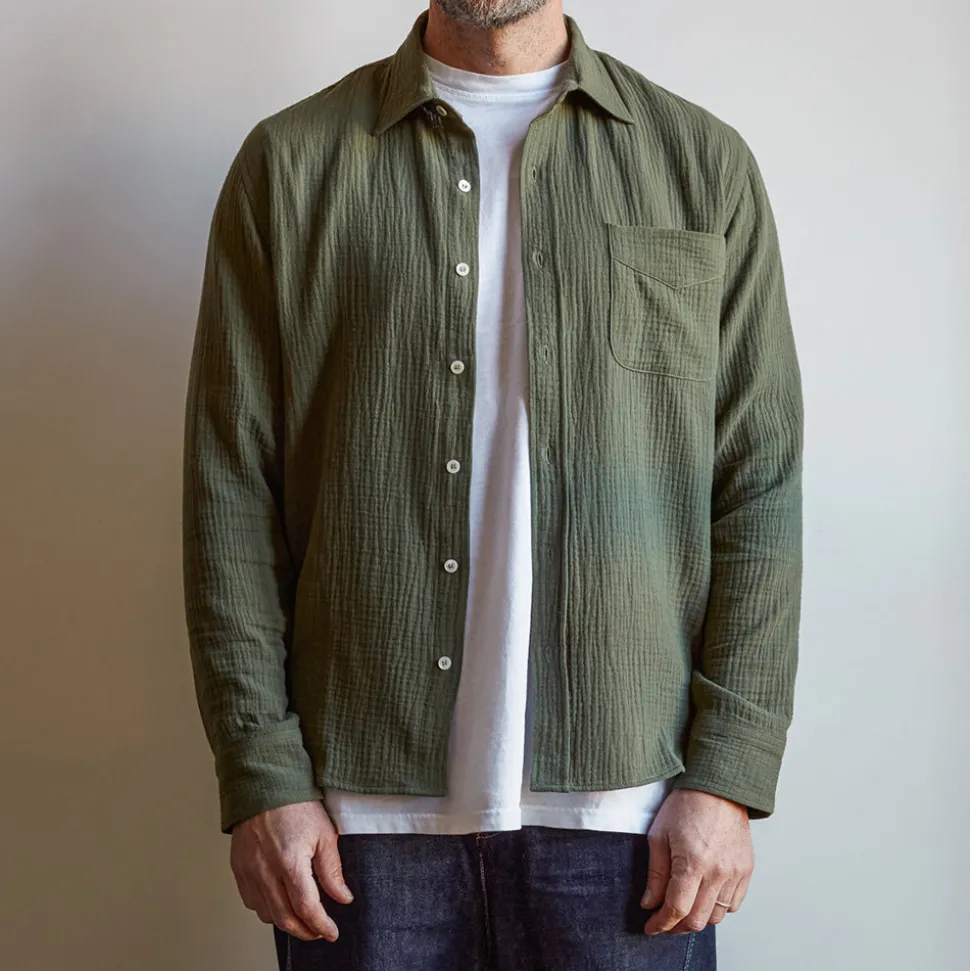 MERCI - Chemise Gaspard en gaze de coton - Vert< Shirts