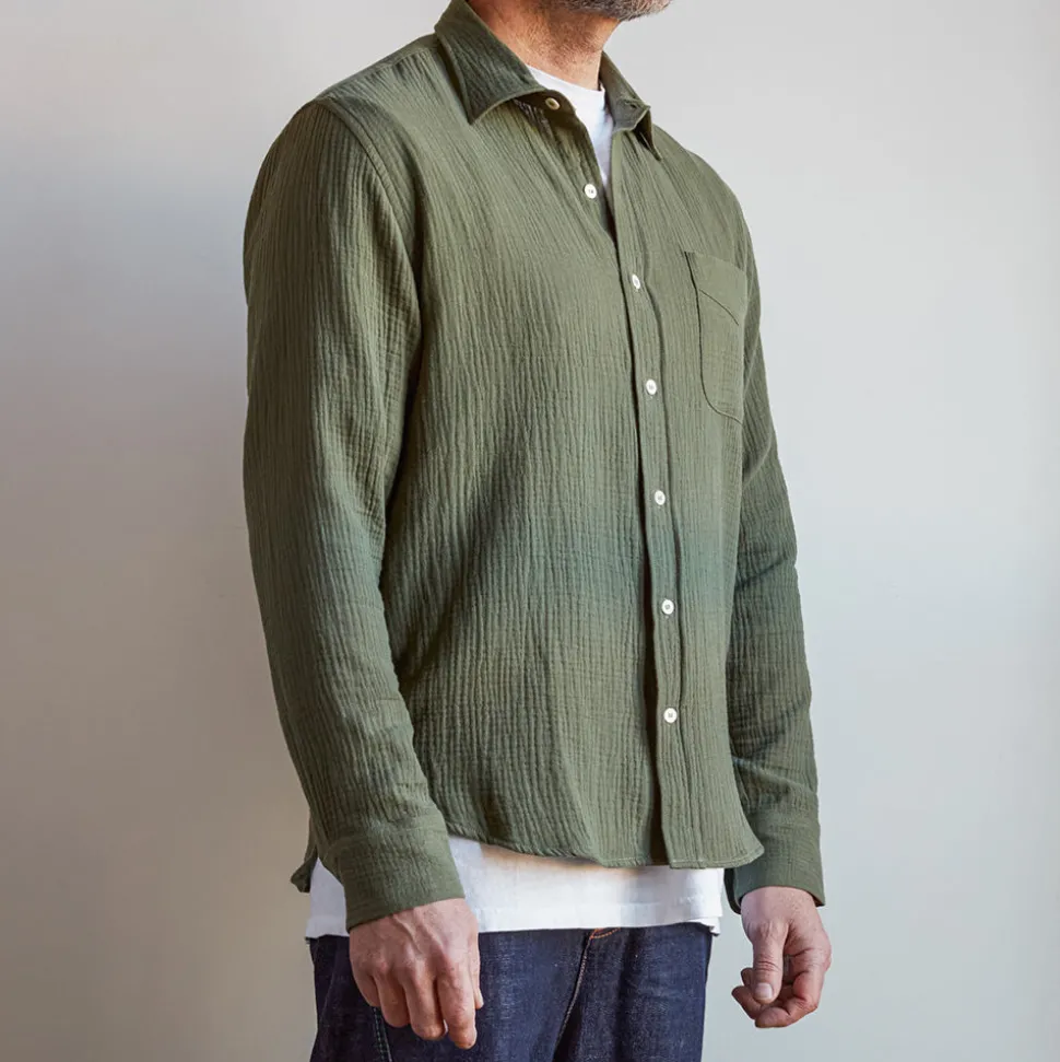 MERCI - Chemise Gaspard en gaze de coton - Vert< Shirts