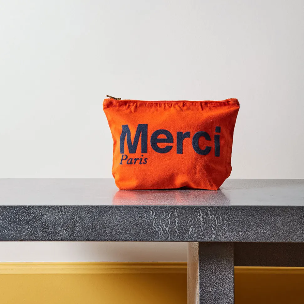 MERCI - Pochette en coton - Orange & Bleu Marine< Cosmetic Bags