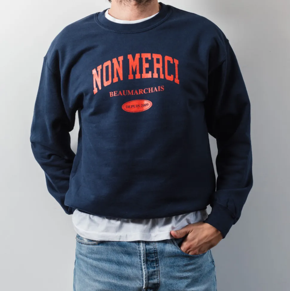 M05 Merci - Sweat College Non Merci - Bleu<Women Sweats | Sweats