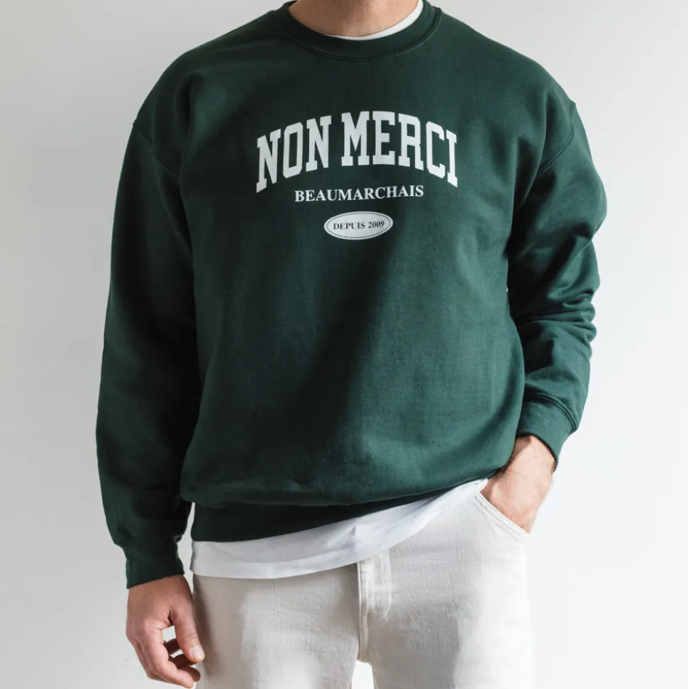 M05 Merci - Sweat College Non Merci - Vert<Women Sweats | Sweats