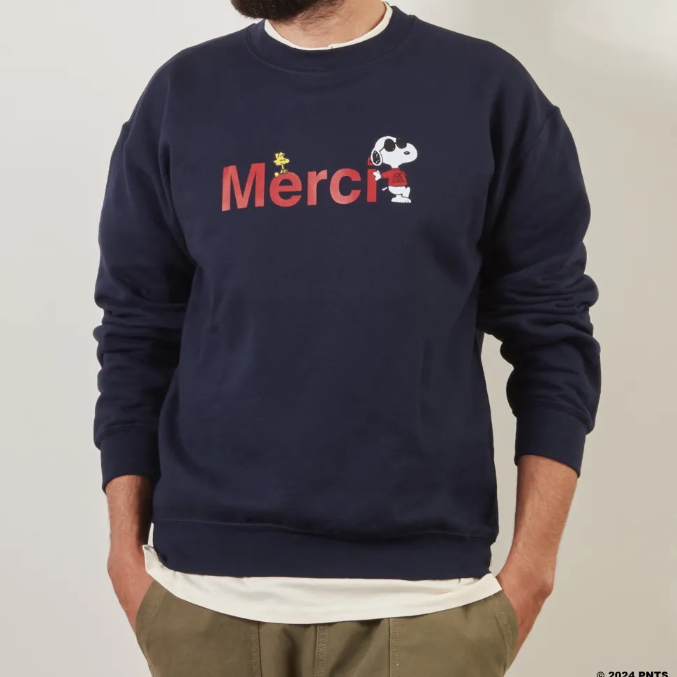 M05 Peanuts x Merci - Sweat Merci - Marine<Women Sweats | Sweats