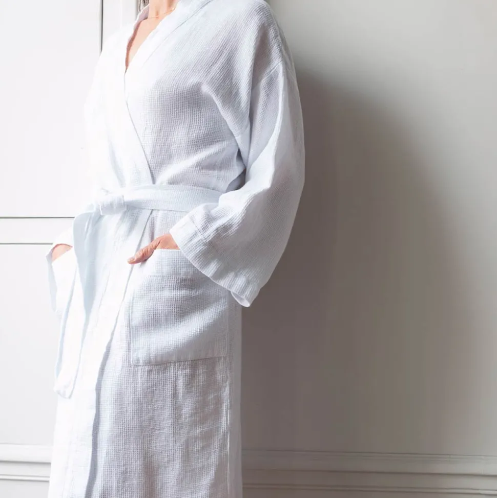 200 LINTEX Peignoir en lin - Nid d'abeille - Blanc Optique< Bathrobes