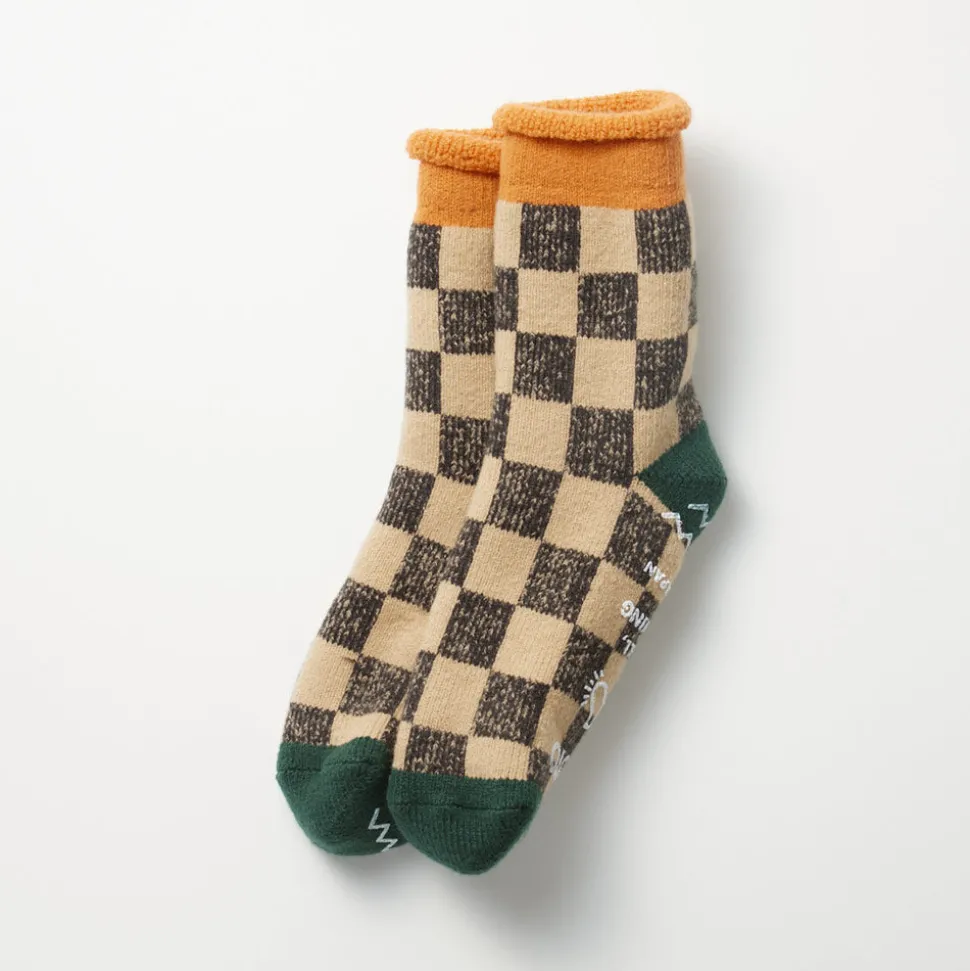 Rototo - Chaussettes à Damier - Beige & Vert<Women Socks | Socks