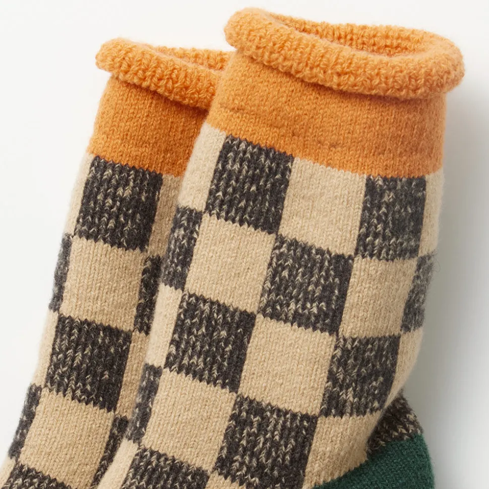 Rototo - Chaussettes à Damier - Beige & Vert<Women Socks | Socks