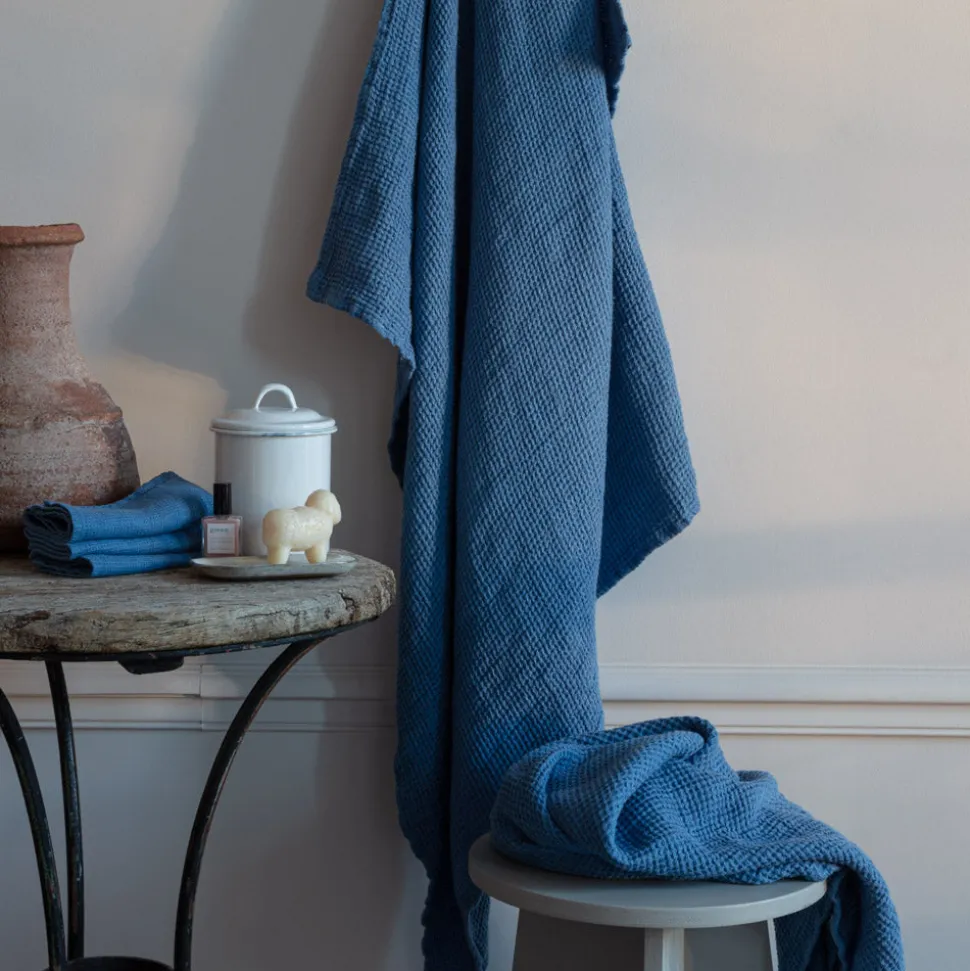 200 LINTEX Serviette de bain en lin - Waffle - Bleu Paros< Napkins | Linen Towels