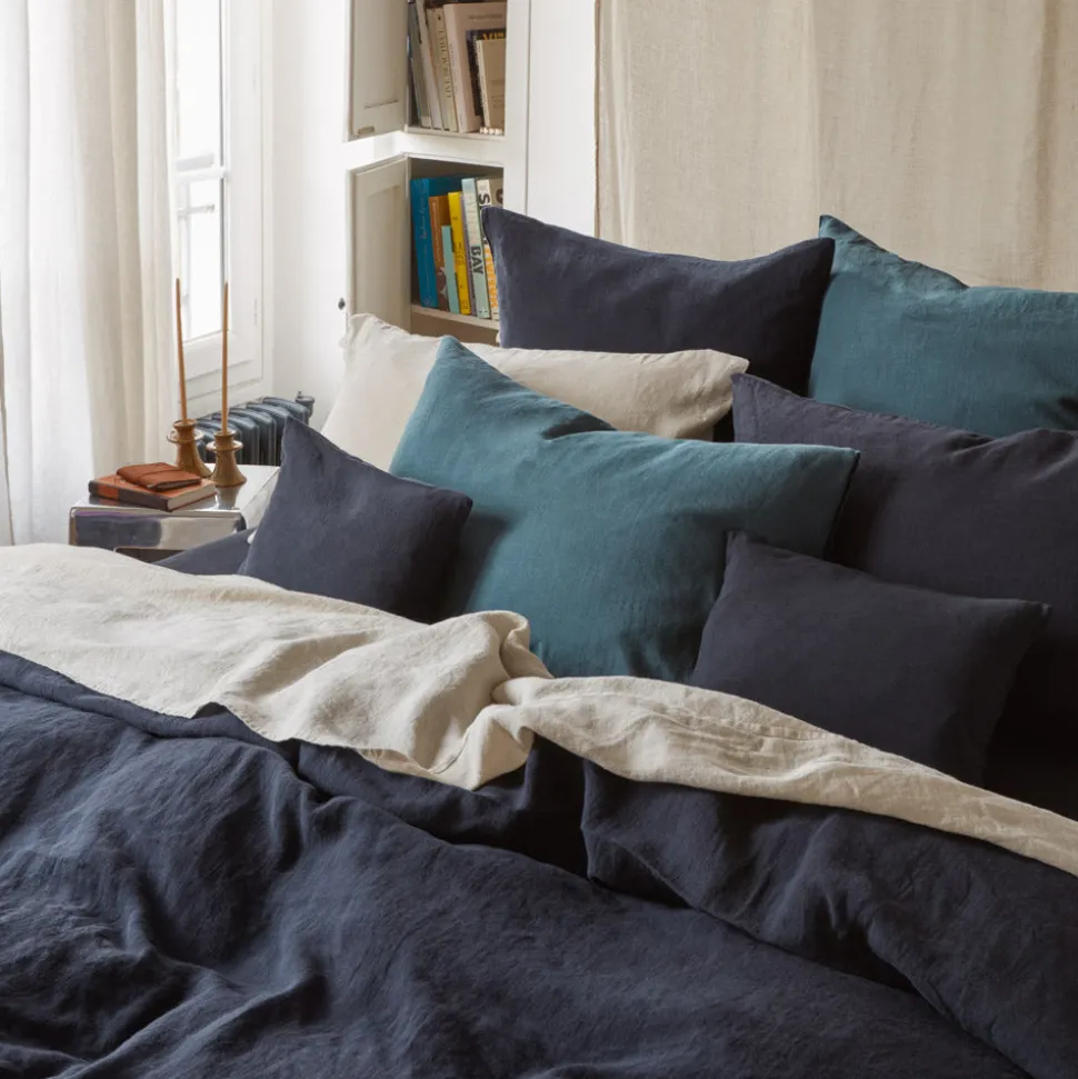 200 LINTEX Taie d'oreiller en lin lavé - Bleu Encre< Pillowcases