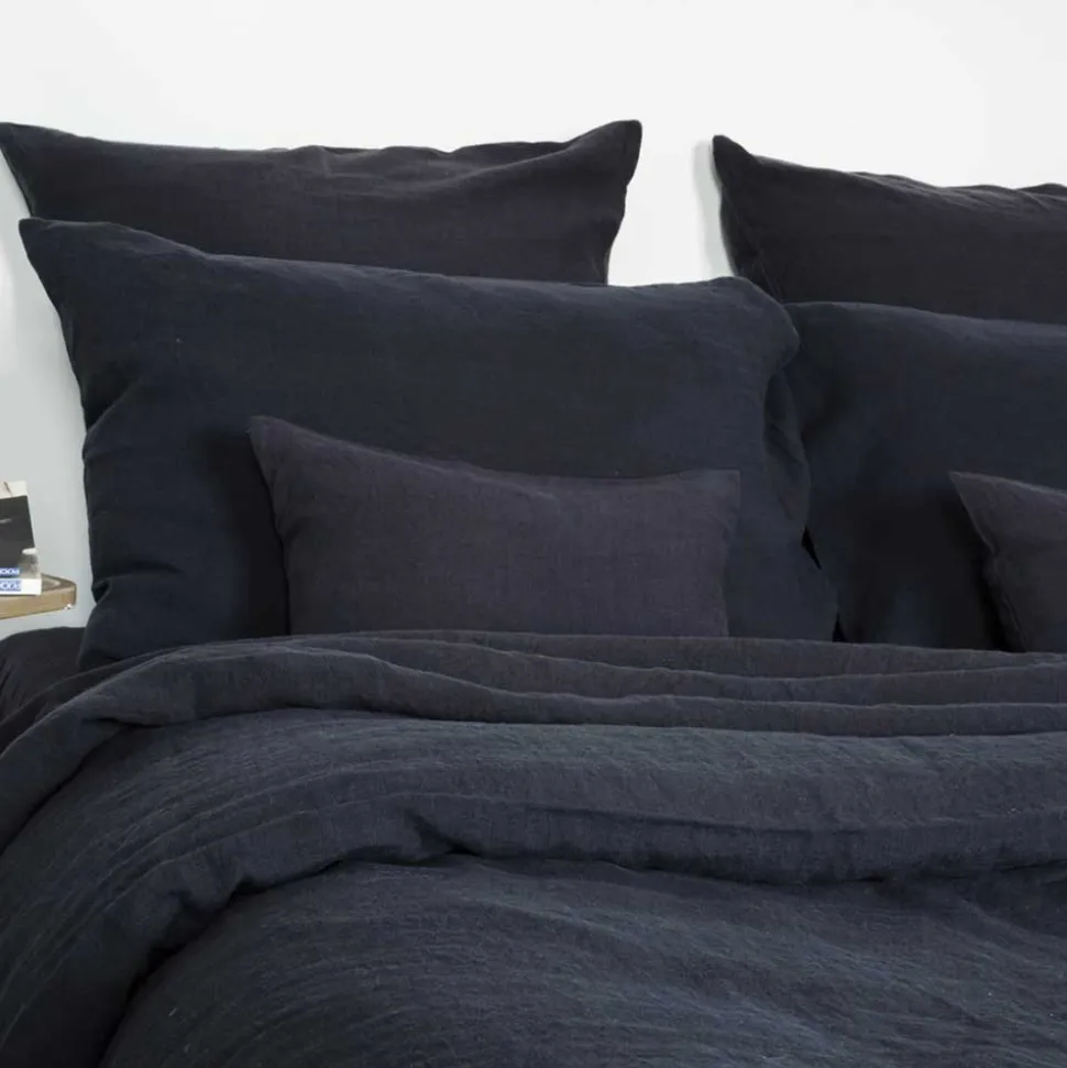 200 LINTEX Taie d'oreiller en lin lavé - Bleu Encre< Pillowcases