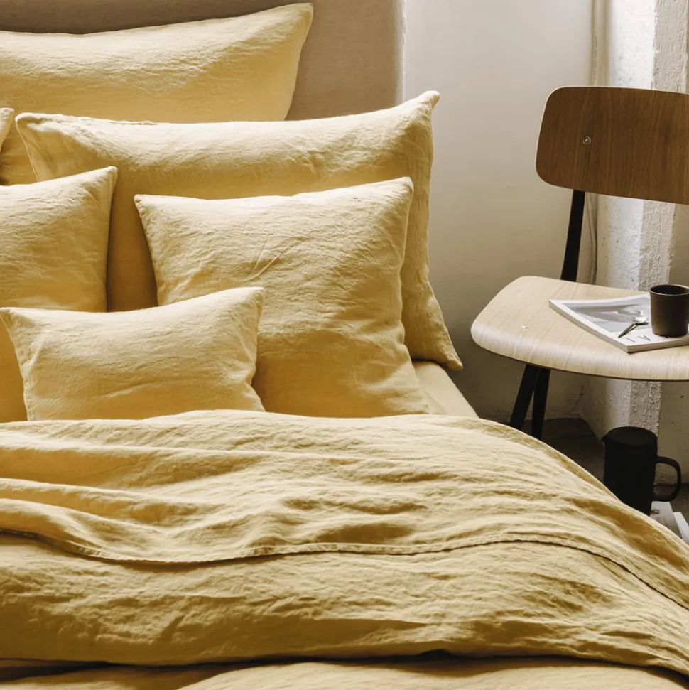 200 LINTEX Taie d'oreiller en lin lavé - Jaune Midi< Pillowcases