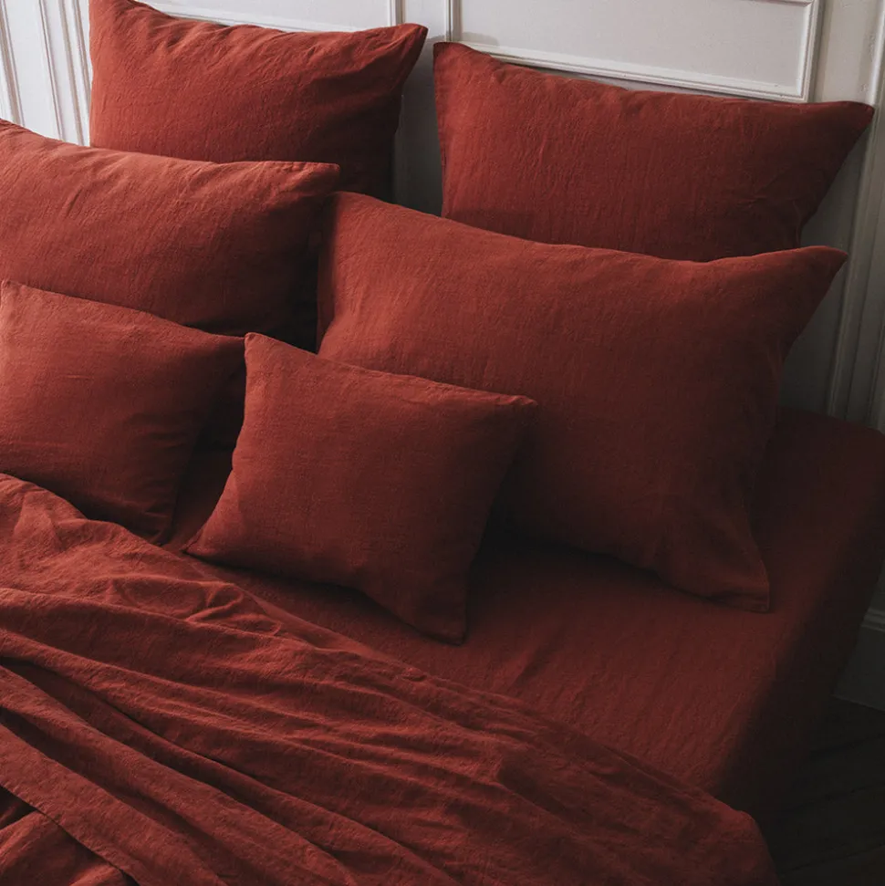 200 LINTEX Taie d'oreiller en lin lavé - Rouge Bourbon< Pillowcases