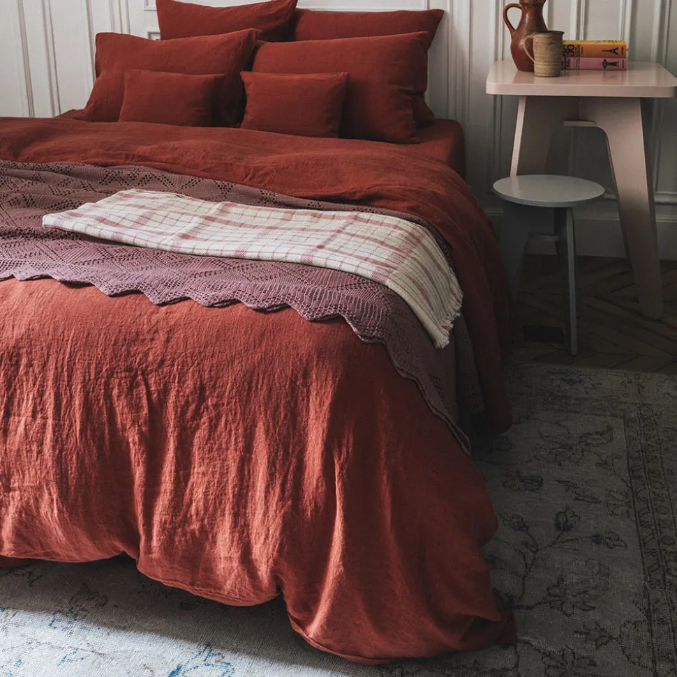 200 LINTEX Taie d'oreiller en lin lavé - Rouge Bourbon< Pillowcases