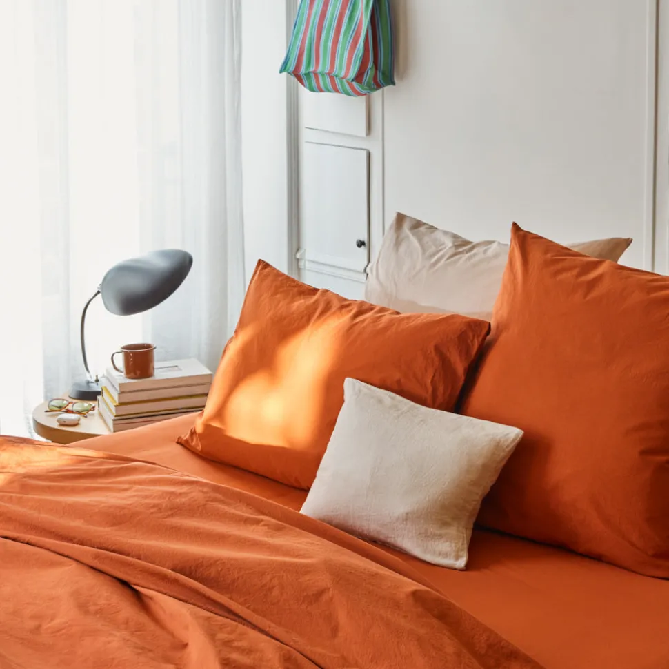 1700 COTEX Taie d'oreiller en percale de coton - Rouge Ocre< Pillowcases