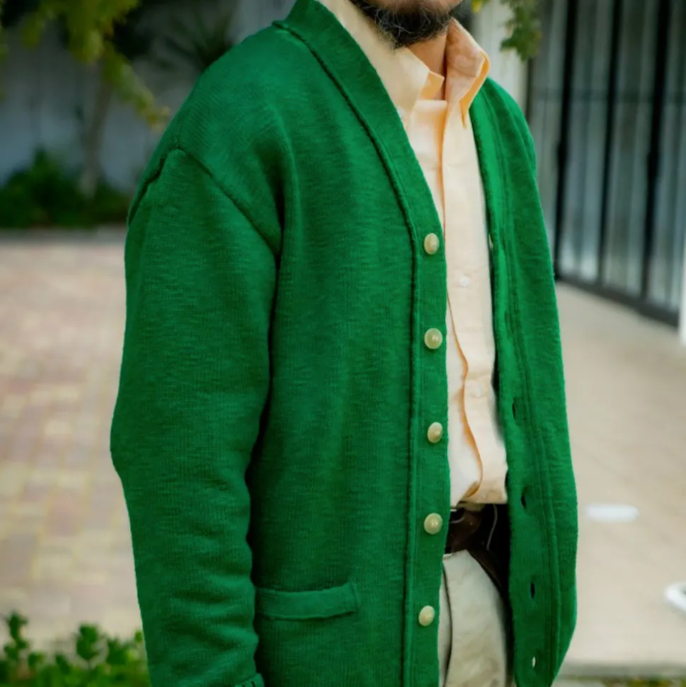 THE REAL MCCOYS - Cardigan Summer - Vert< Knitwear