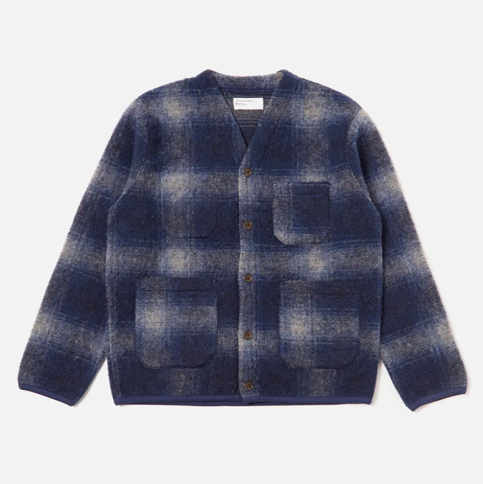 Universal Works - Cardigan à poches - Navy & Grey< Knitwear